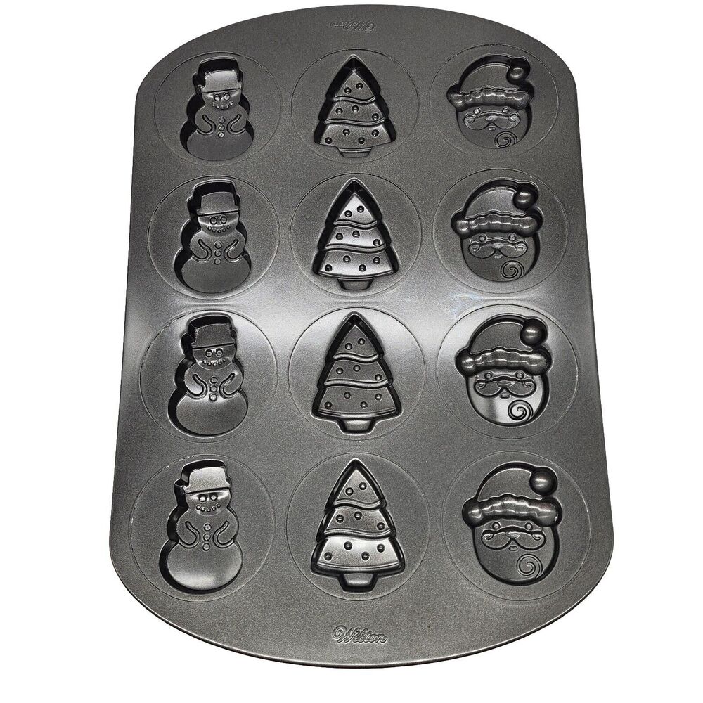 Wilton 12 Cavity Non Stick Cookie Pan Christmas Tree Snowman Santa Claus